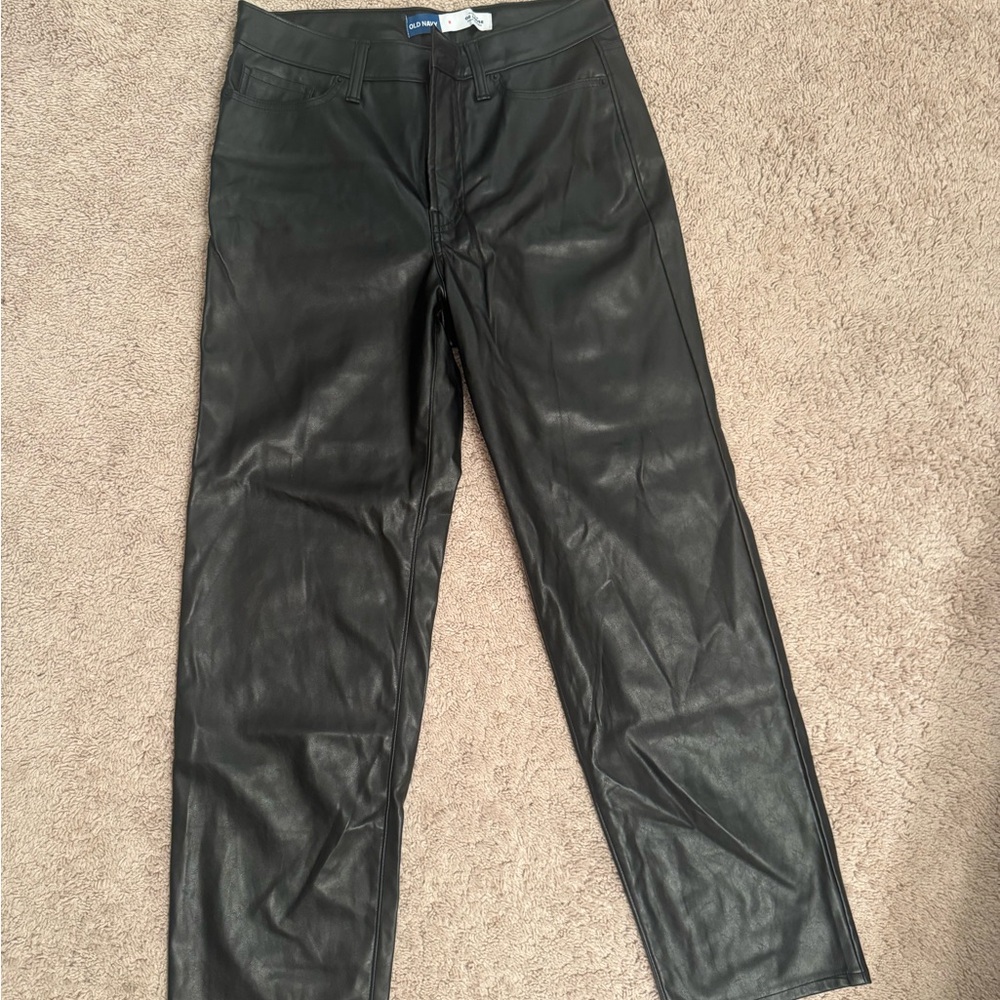 Old Navy Black Faux Leather Straight-Leg Pants